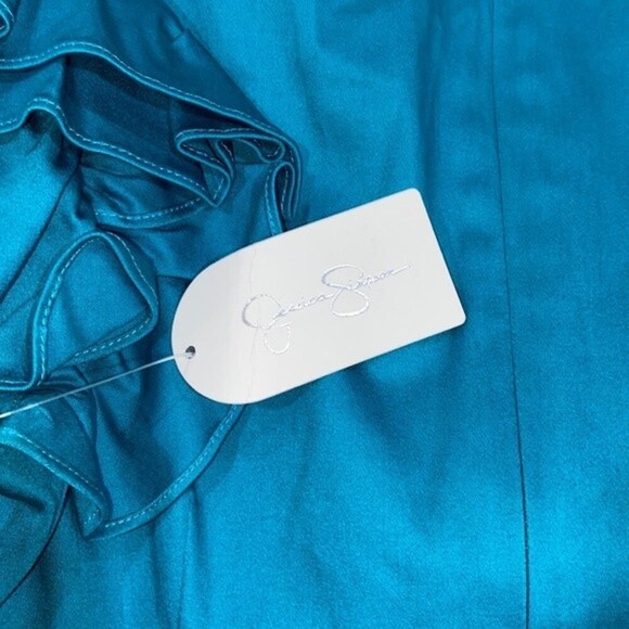 JESSICA Simpson Biscay bay teal dress ruffle shoulders size 6 new with tags - Picture 6 of 7